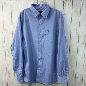 CHAPS Men's Blue Micro-Check Button Down Shirt Stretch Cotton Blend Size XL